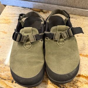 Women’s Olive Green Suede Slip-On Clogs with Adjustable Strap